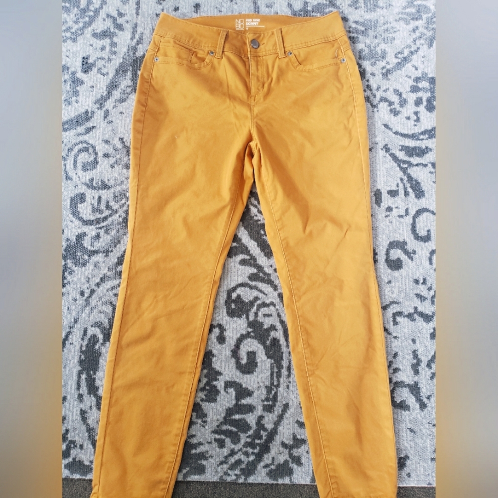 No Boundaries Mid Rise Mustard Yellow Dress Pant Skinny Jeans Size 15